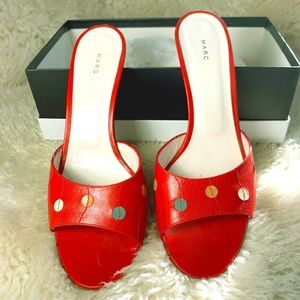 Marc Jacobs Mules Red with Multi Polka Dots 9.5